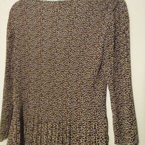 CC Blouse S 3/4 Sleeve Soft Stretch Ribbed Asymmetrical Animal Print Brown Black - Picture 15 of 15